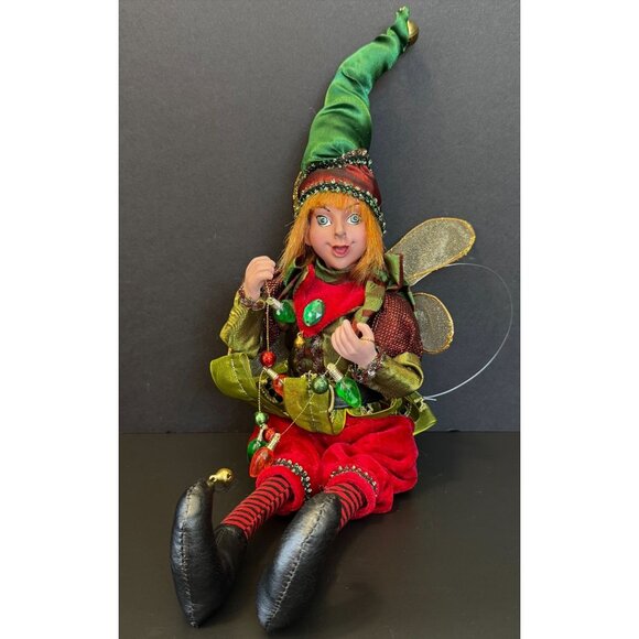 Whimsical Christmas Elf Figurine With Red & Green Outfit Jingle Bell Shoes Beade - Picture 1 of 12